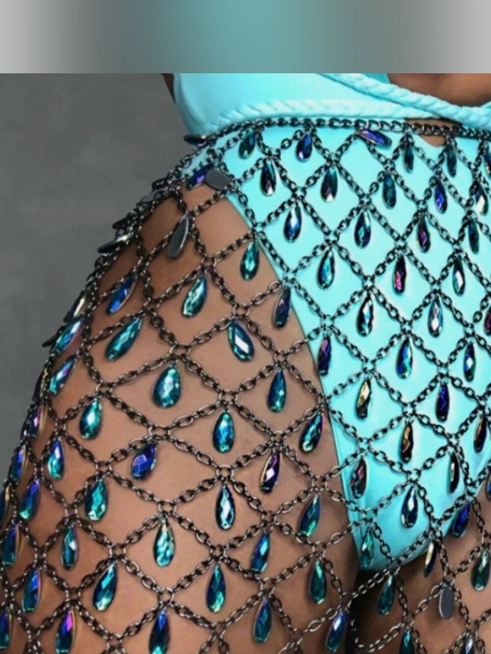Fashion Jewelry metal chain Skirt with iridescent purple-blue crystals